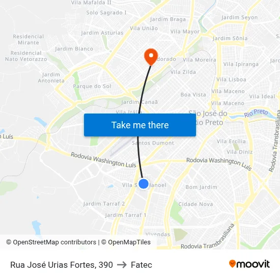Rua José Urias Fortes, 390 to Fatec map
