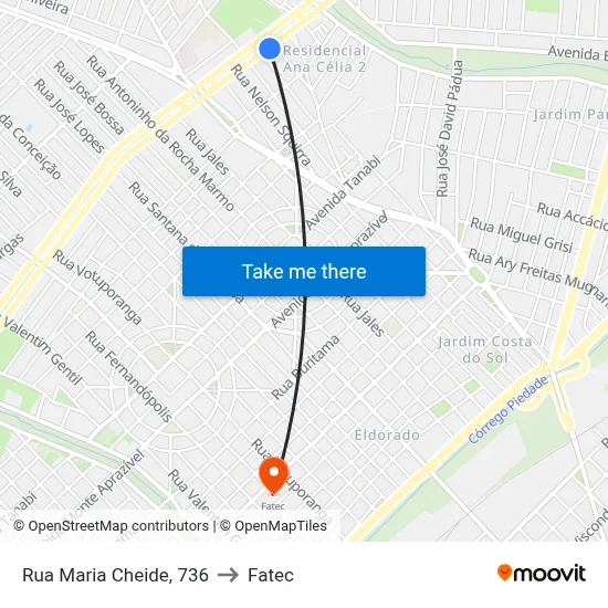 Rua Maria Cheide, 736 to Fatec map