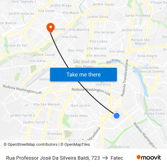 Rua Professor José Da Silveira Baldi, 723 to Fatec map