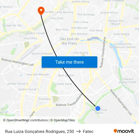 Rua Luiza Gonçalves Rodrigues, 250 to Fatec map