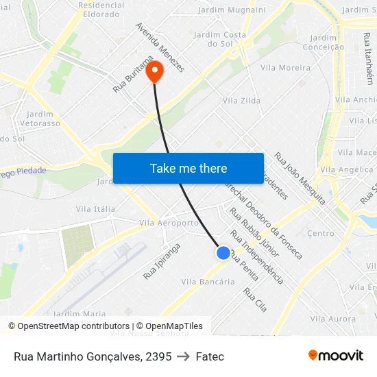 Rua Martinho Gonçalves, 2395 to Fatec map