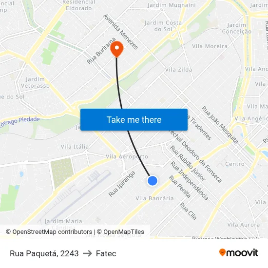 Rua Paquetá, 2243 to Fatec map
