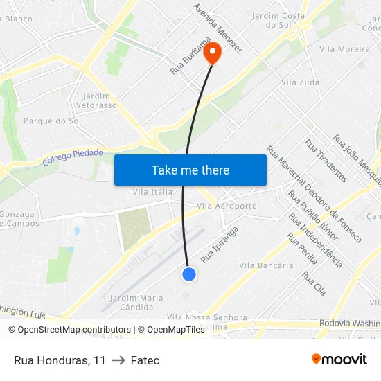 Rua Honduras, 11 to Fatec map