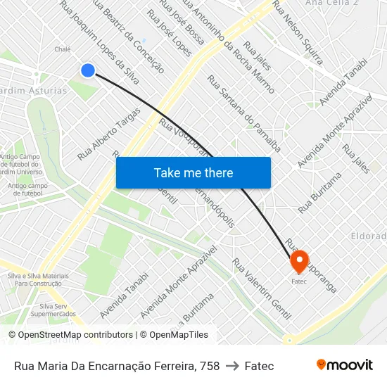 Rua Maria Da Encarnação Ferreira, 758 to Fatec map