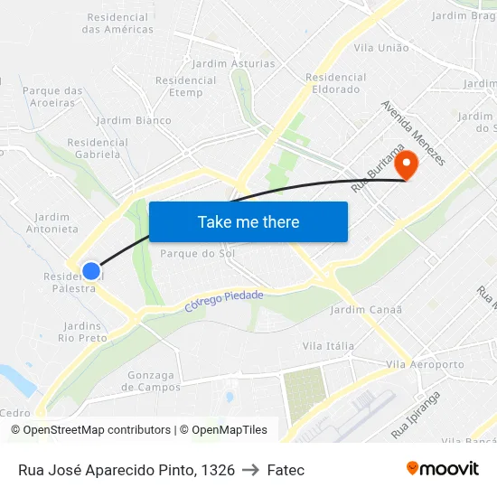 Rua José Aparecido Pinto, 1326 to Fatec map