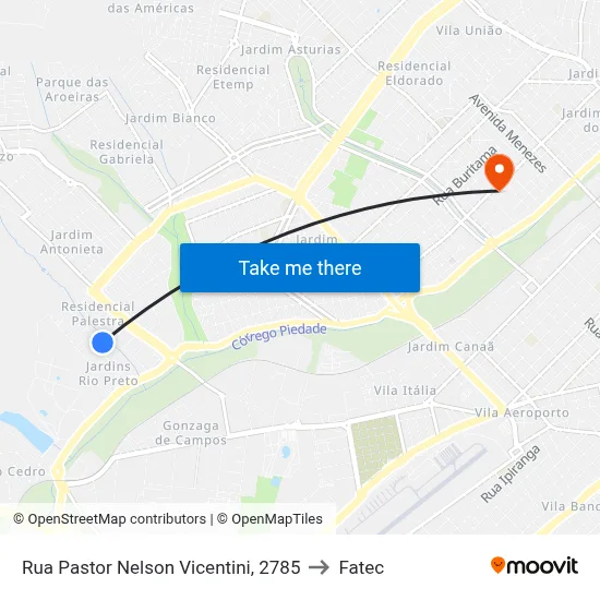 Rua Pastor Nelson Vicentini, 2785 to Fatec map