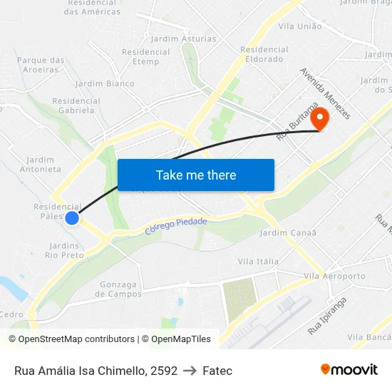 Rua Amália Isa Chimello, 2592 to Fatec map