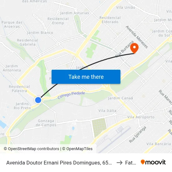Avenida Doutor Ernani Pires Domingues, 6550 to Fatec map