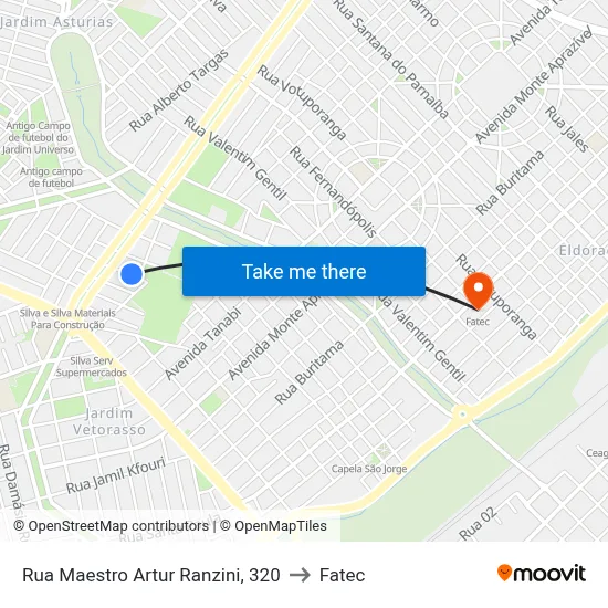 Rua Maestro Artur Ranzini, 320 to Fatec map