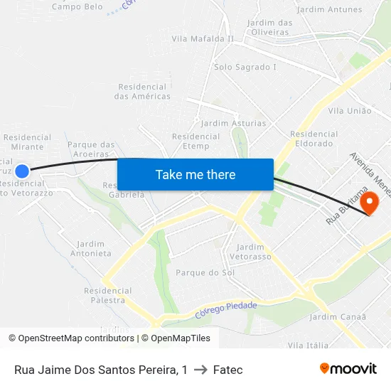 Rua Jaime Dos Santos Pereira, 1 to Fatec map