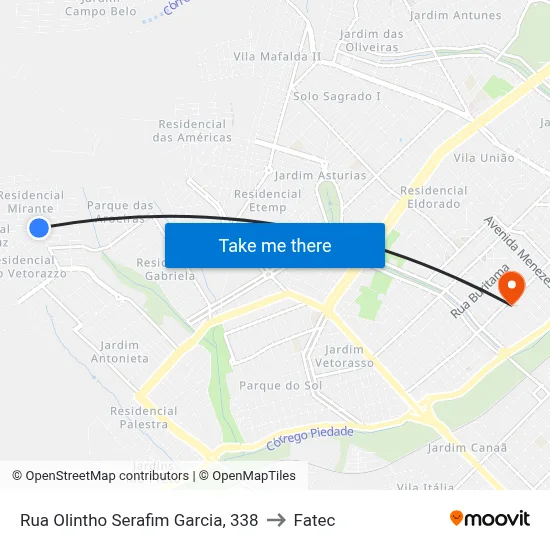 Rua Olintho Serafim Garcia, 338 to Fatec map