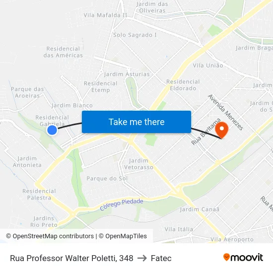 Rua Professor Walter Poletti, 348 to Fatec map