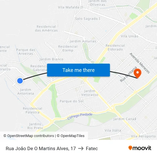 Rua João De O Martins Alves, 17 to Fatec map