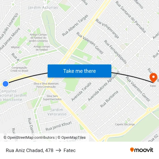 Rua Aniz Chadad, 478 to Fatec map