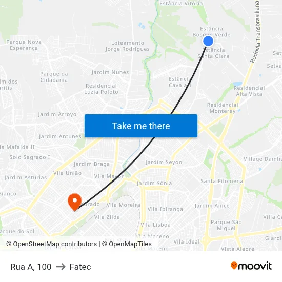Rua A, 100 to Fatec map