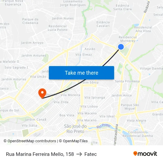 Rua Marina Ferreira Mello, 158 to Fatec map