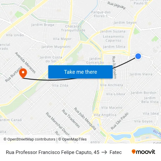 Rua Professor Francisco Felipe Caputo, 45 to Fatec map