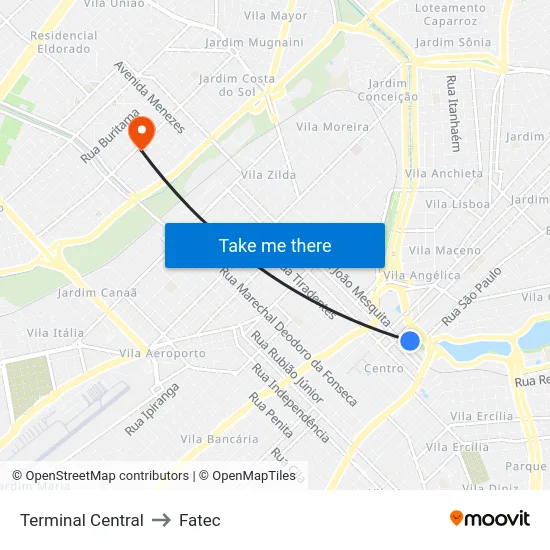 Terminal Central to Fatec map