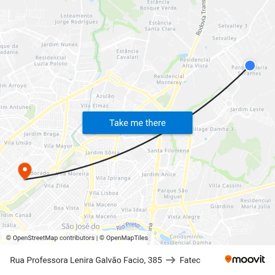 Rua Professora Lenira Galvão Facio, 385 to Fatec map