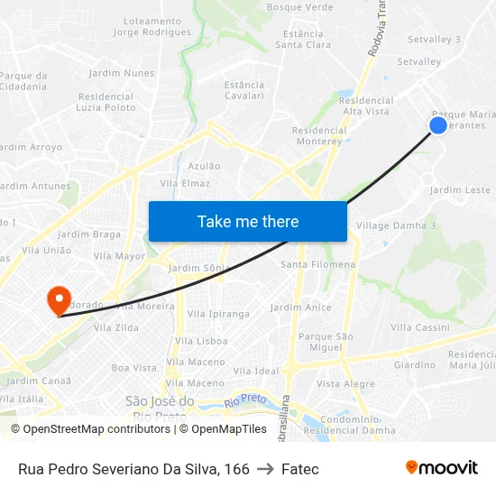Rua Pedro Severiano Da Silva, 166 to Fatec map
