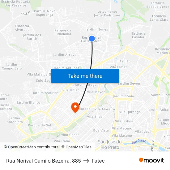 Rua Norival Camilo Bezerra, 885 to Fatec map