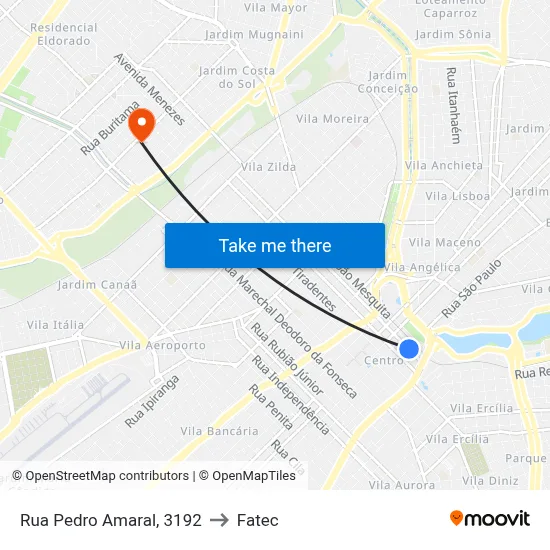 Rua Pedro Amaral, 3192 to Fatec map