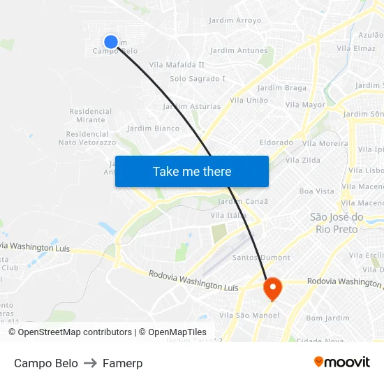 Campo Belo to Famerp map