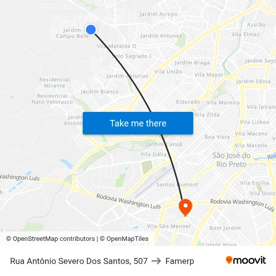 Rua Antônio Severo Dos Santos, 507 to Famerp map