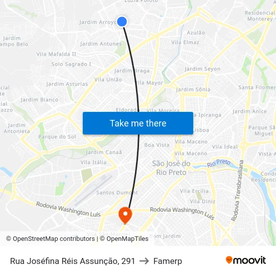 Rua Joséfina Réis Assunção, 291 to Famerp map