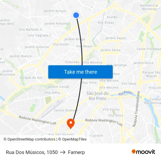 Rua Dos Músicos, 1050 to Famerp map