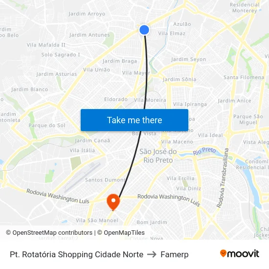 Pt. Rotatória Shopping Cidade Norte to Famerp map