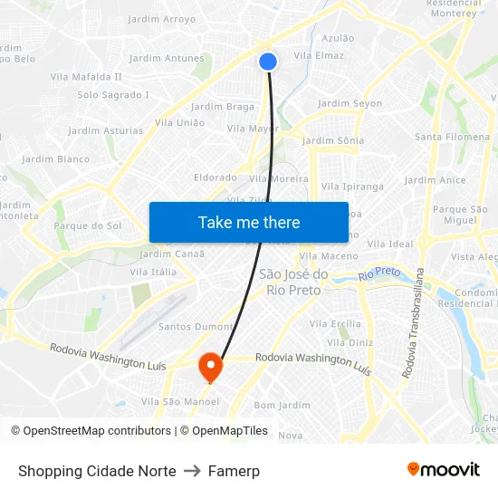 Shopping Cidade Norte to Famerp map