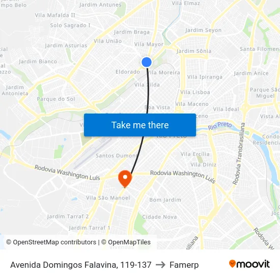 Avenida Domingos Falavina, 119-137 to Famerp map