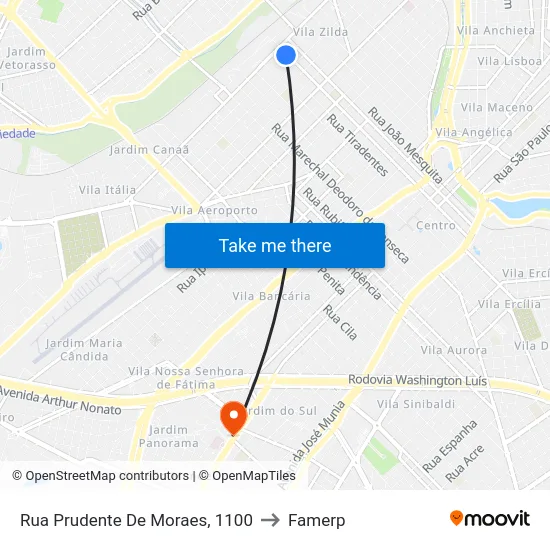 Rua Prudente De Moraes, 1100 to Famerp map
