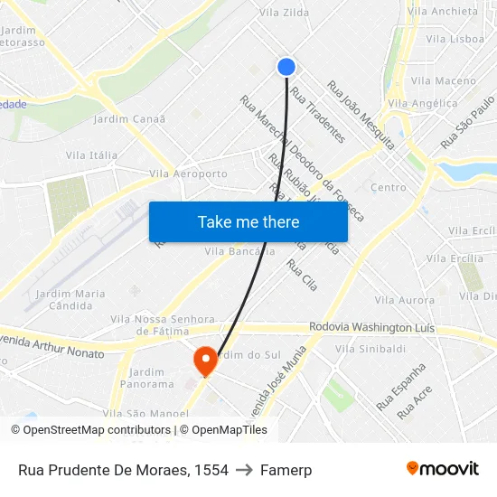 Rua Prudente De Moraes, 1554 to Famerp map