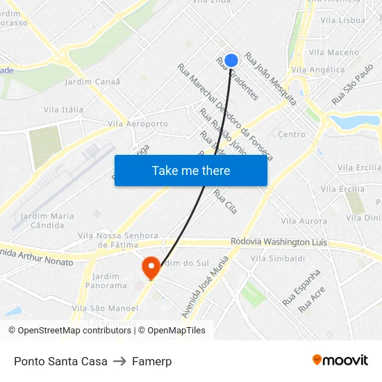 Ponto Santa Casa to Famerp map