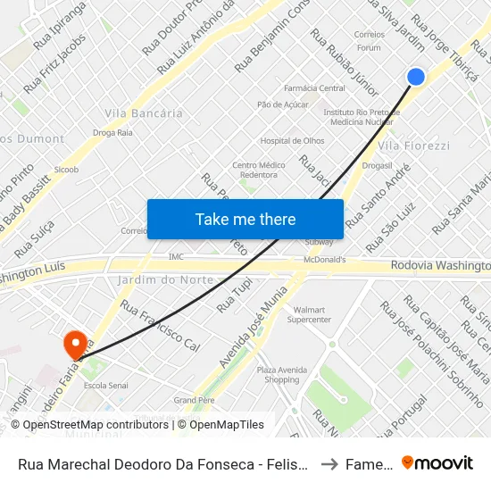 Rua Marechal Deodoro Da Fonseca - Feliscred to Famerp map