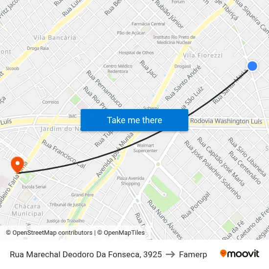 Rua Marechal Deodoro Da Fonseca, 3925 to Famerp map