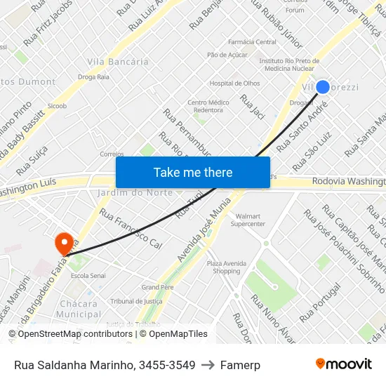 Rua Saldanha Marinho, 3455-3549 to Famerp map