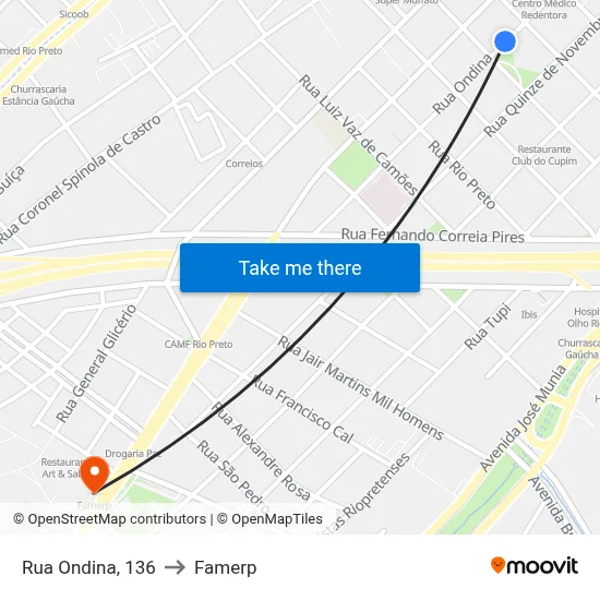 Rua Ondina, 136 to Famerp map