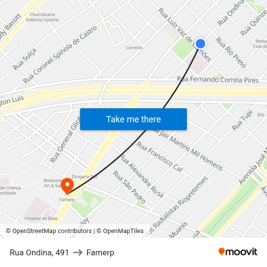 Rua Ondina, 491 to Famerp map