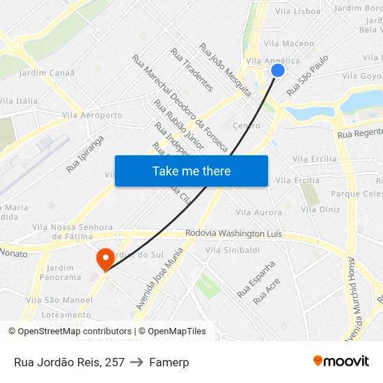 Rua Jordão Reis, 257 to Famerp map