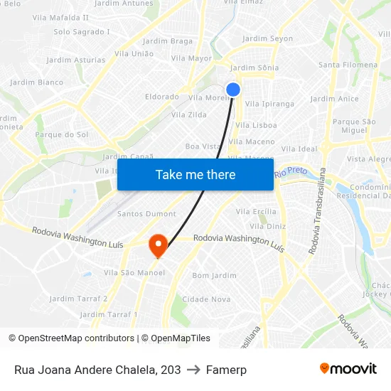 Rua Joana Andere Chalela, 203 to Famerp map