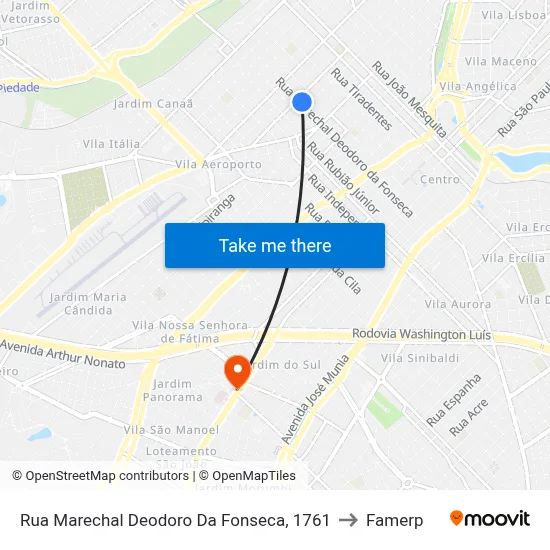 Rua Marechal Deodoro Da Fonseca, 1761 to Famerp map