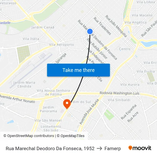 Rua Marechal Deodoro Da Fonseca, 1952 to Famerp map