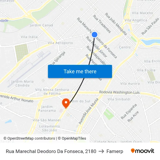 Rua Marechal Deodoro Da Fonseca, 2180 to Famerp map