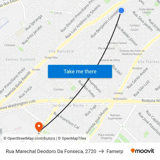 Rua Marechal Deodoro Da Fonseca, 2720 to Famerp map
