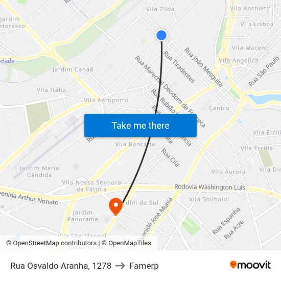 Rua Osvaldo Aranha, 1278 to Famerp map