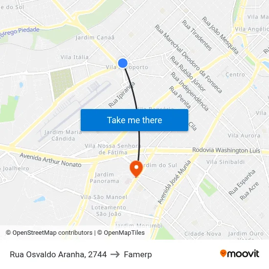 Rua Osvaldo Aranha, 2744 to Famerp map