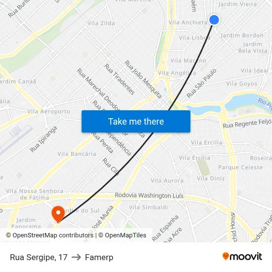 Rua Sergipe, 17 to Famerp map